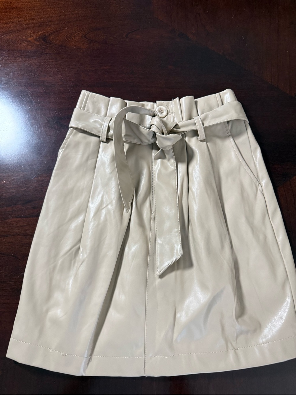 Kendall & Kylie Faux Leather A-Line Skirt in Light Beige